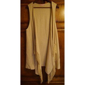 Lilly Pulitzer Women Cream Sleeveless Cardigan Sparkly Gold Threads Fringe